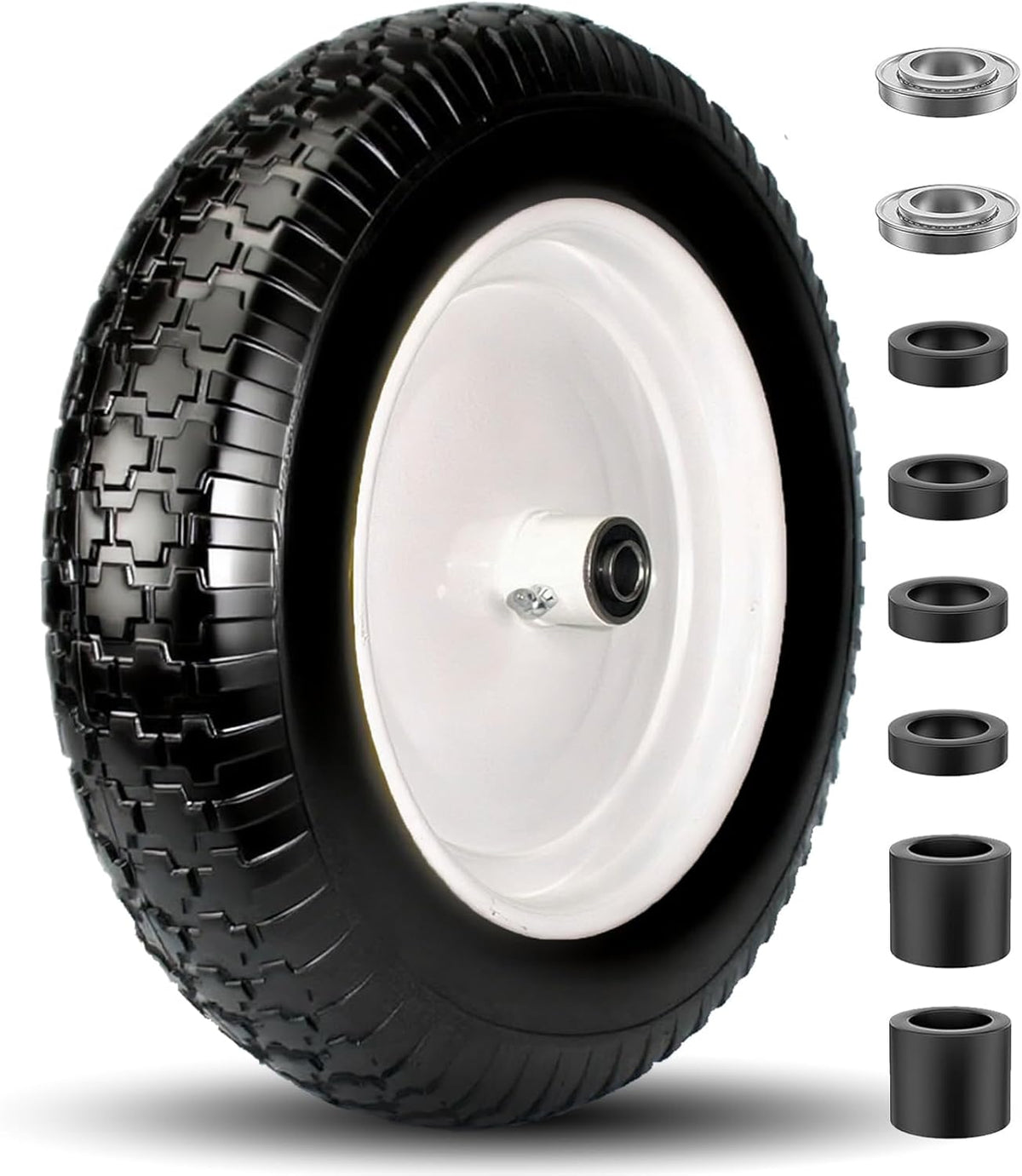 4.80/4.00-8 Tire, 14.5" Tire and Wheel Flat Free, 5/8" Bore Bearing with 3/4" Extra Bearings, 3"