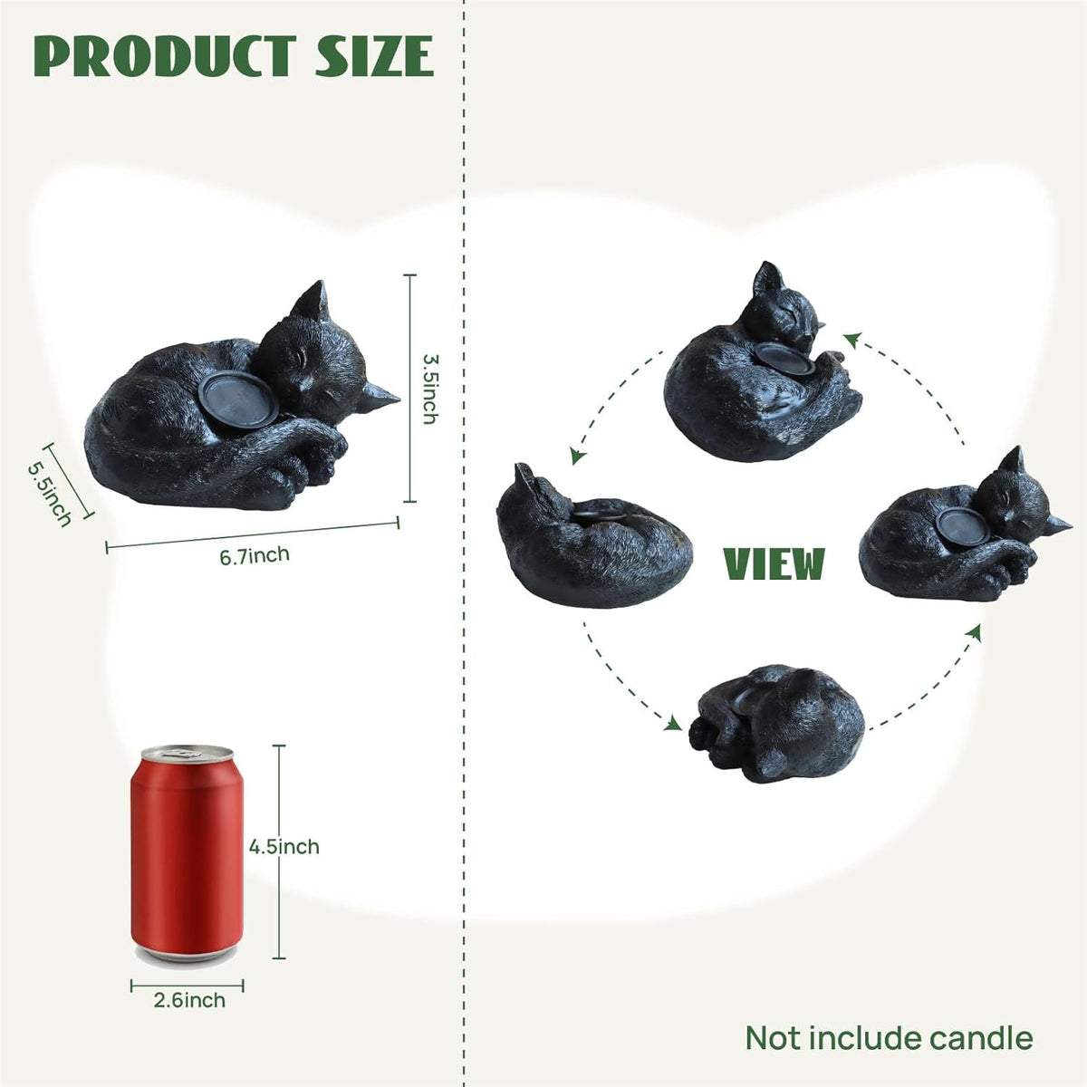 Sleeping Cat Candle Holder Statue Realistic Resin Cat Figurine with Candle Tray Outdoor Garden