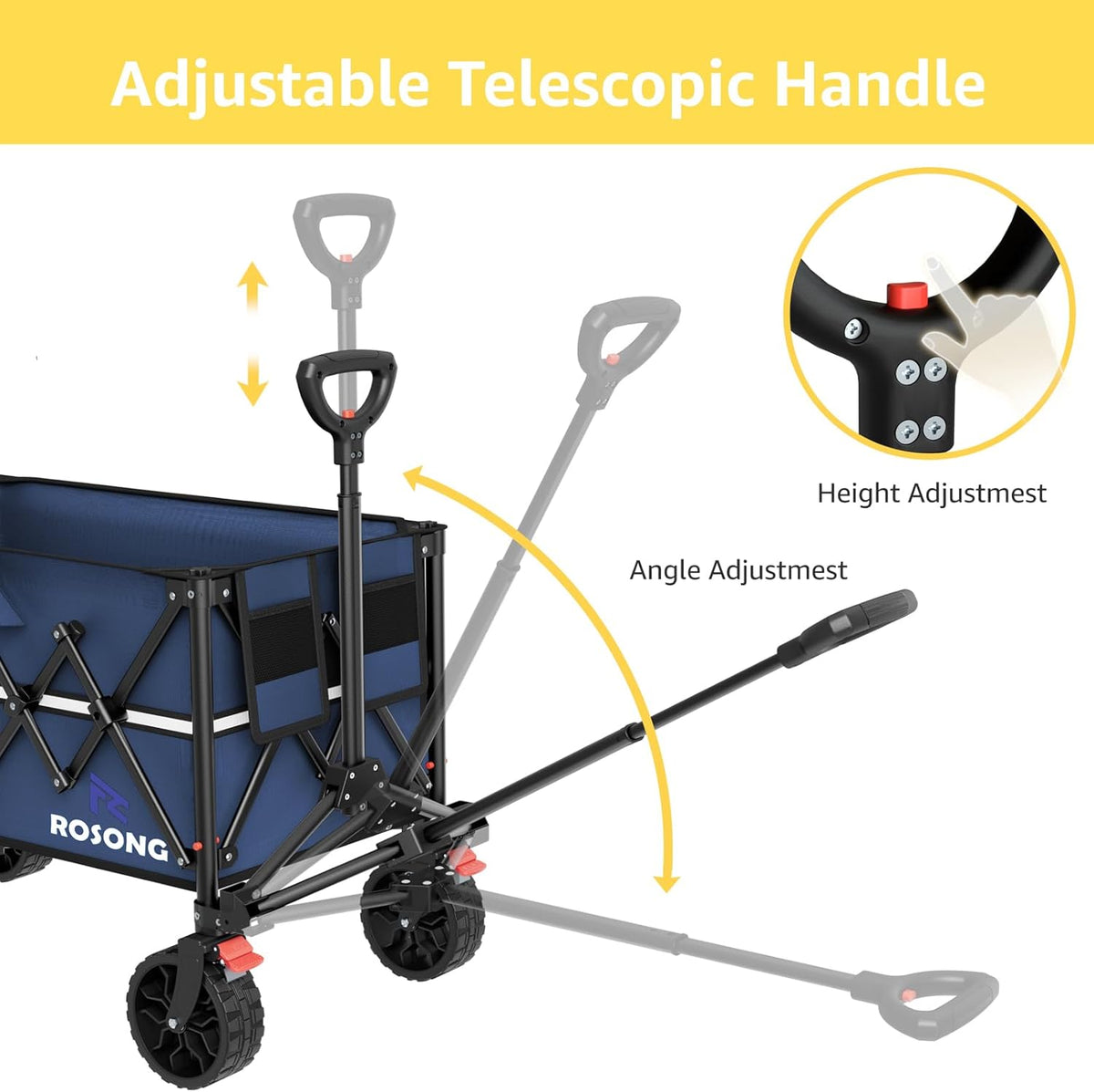 Collapsible Wagon Cart with Wheels Foldable - Folding Utility Heavy Duty Wagons Carts for Grocery