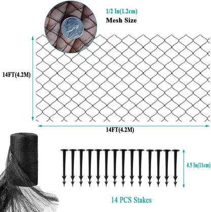 Koi Pond Netting for Leaves 14x14 Ft, 1/2 in Strong Woven Fine Mesh Pond Leaf Net Cover, Protecting