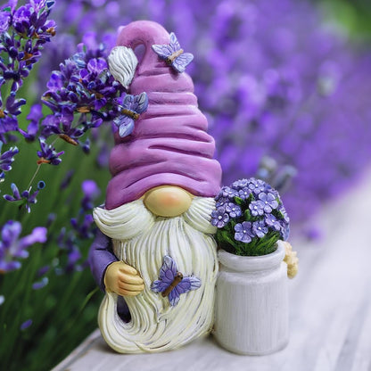 OrnamentallyYou Garden Grace Lavender Gnome Figurine, 10" Purple Home Decor Statue with Butterflies