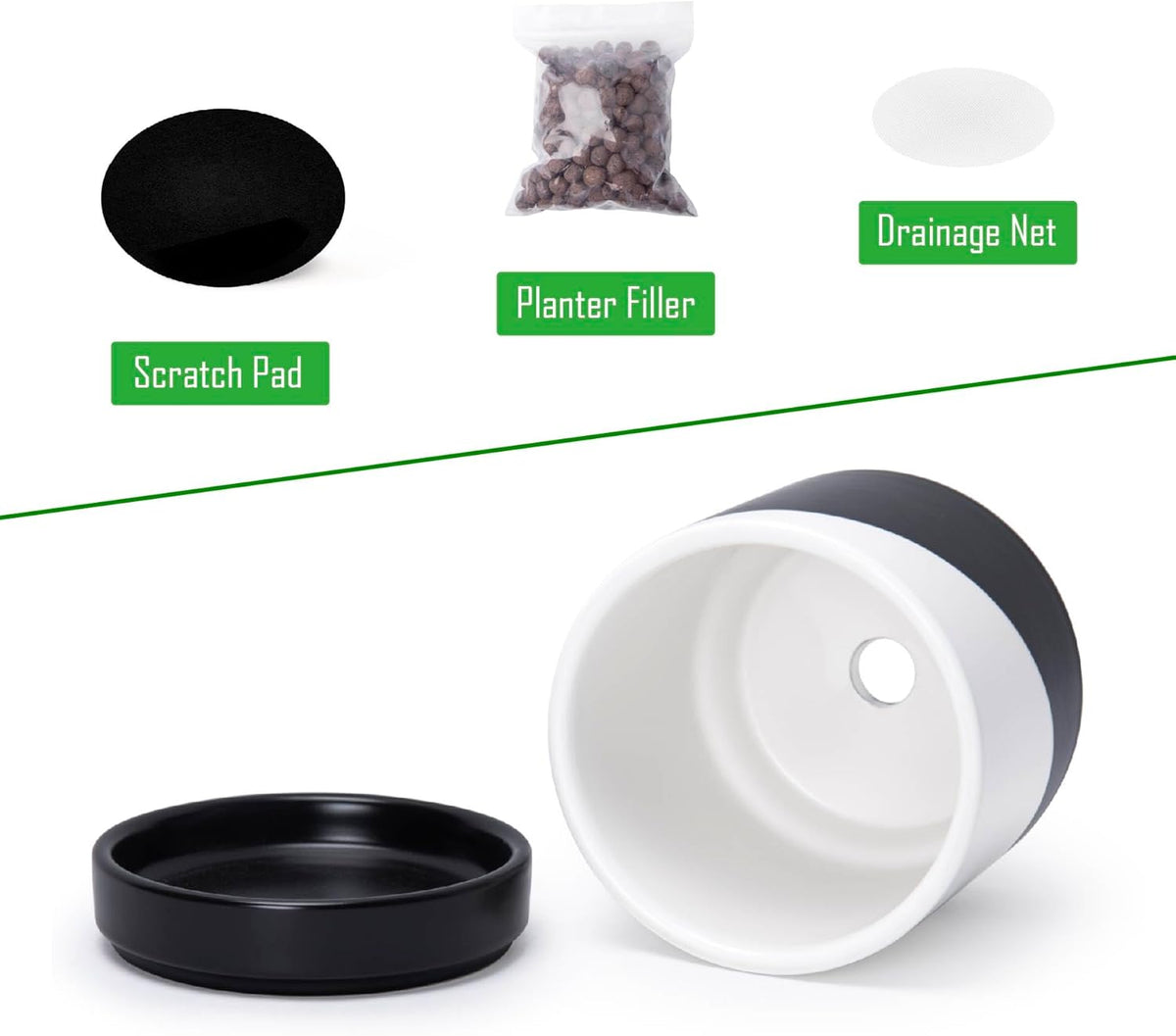 D'vine Dev 4.7 Inch Ceramic Planter Pot with Drainage Hole and Saucer, Indoor Cylinder Round