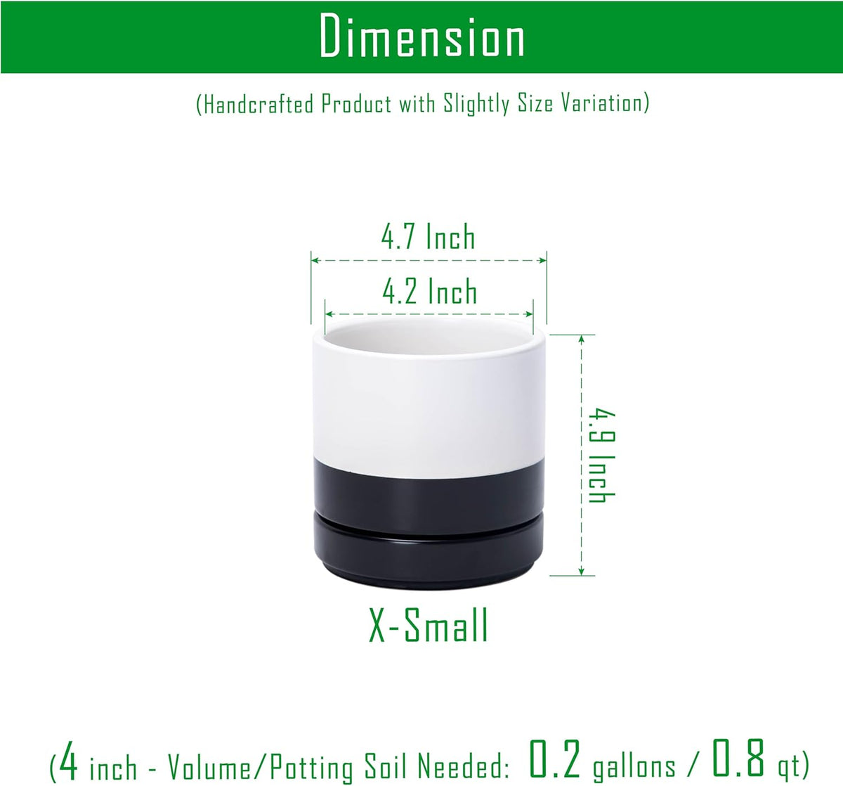 D'vine Dev 4.7 Inch Ceramic Planter Pot with Drainage Hole and Saucer, Indoor Cylinder Round