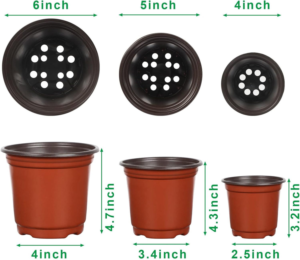 Augshy Nursery Pot, 75 Pcs 4", 5", 6" Plastic Plant Nursery Seed Starting Pots for Indoor Outdoor