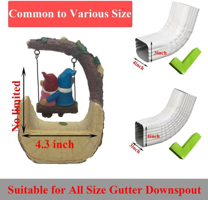 Gnome On The Swing Gutter Downspout Extension Decoration,Rain Downspout Diverter Garden