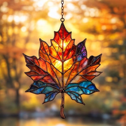 Maple Leaf in Autumn Acrylic Suncatcher Stained Glass Effect Window Car Hanging Christmas Ornament