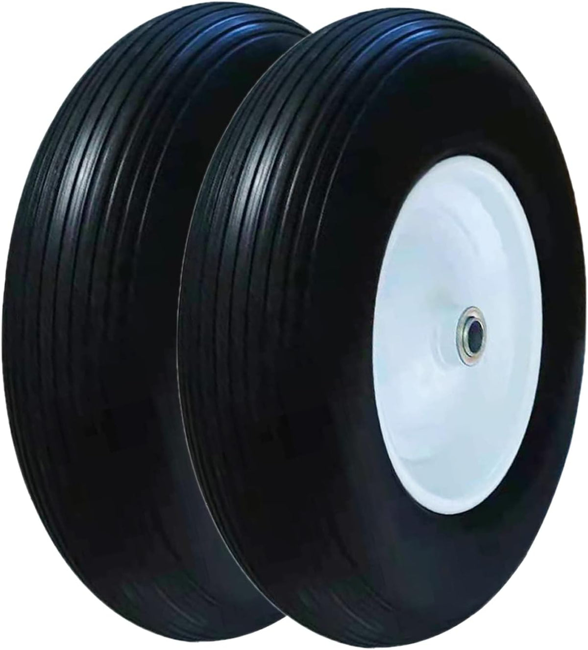 Set of 2 Wheelbarrow Tire 4.80/4.00-8 Flat-Free with 3/4 & 5/8 Wheel Bearing, 3-6" Hub 16" Solid