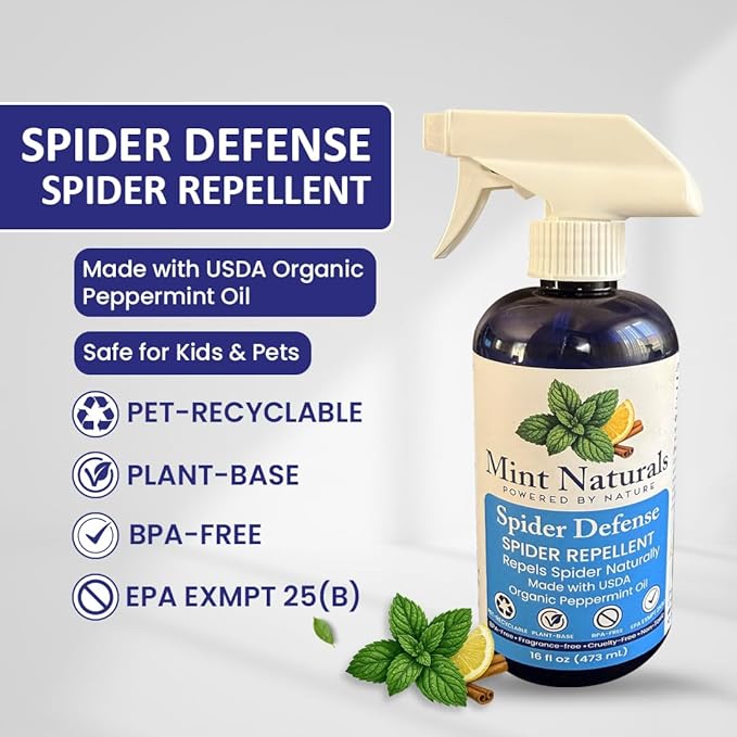 Spider Defense – Natural Spider Repellent Indoor & Outdoor, Peppermint Oil Spray for Home, Cabins