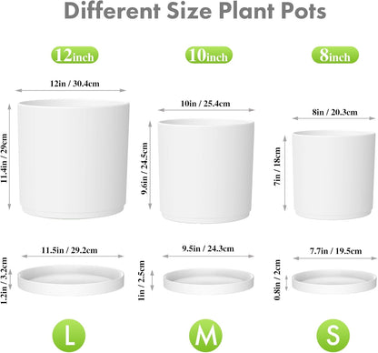 12/10/8 inch Large Plant Pots, 3 Pack Deep Cylinder Flower Pots for Outdoor Indoor Plants, Tall