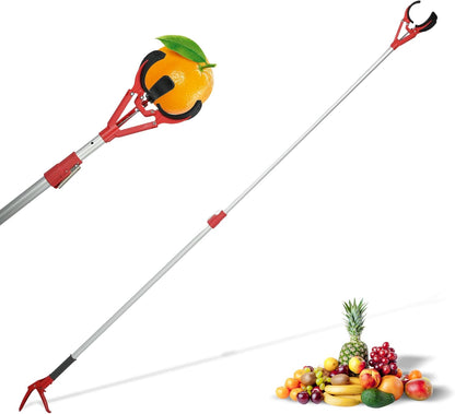 Adjustable Fruit Picker Extension 51"-91" Aluminum Telescoping Pole, Multi-Function Fruit Grabber
