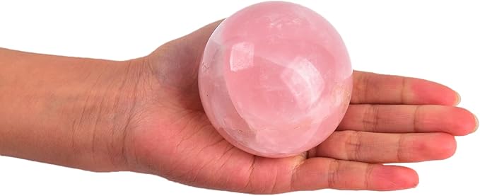 JIC Gem 2.5 Inch Natural Pink Rose Quartz Magic Crystal Healing Ball Ornament Sphere with Wood