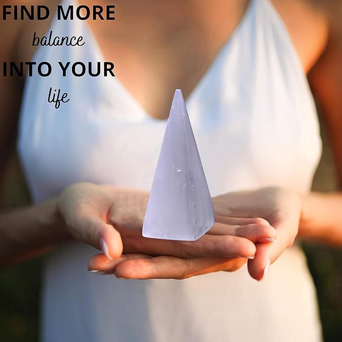 JIC Gem 2pcs Selenite Pyramid 4" Crystal Point White Reiki Healing Crystal Stone for Energy