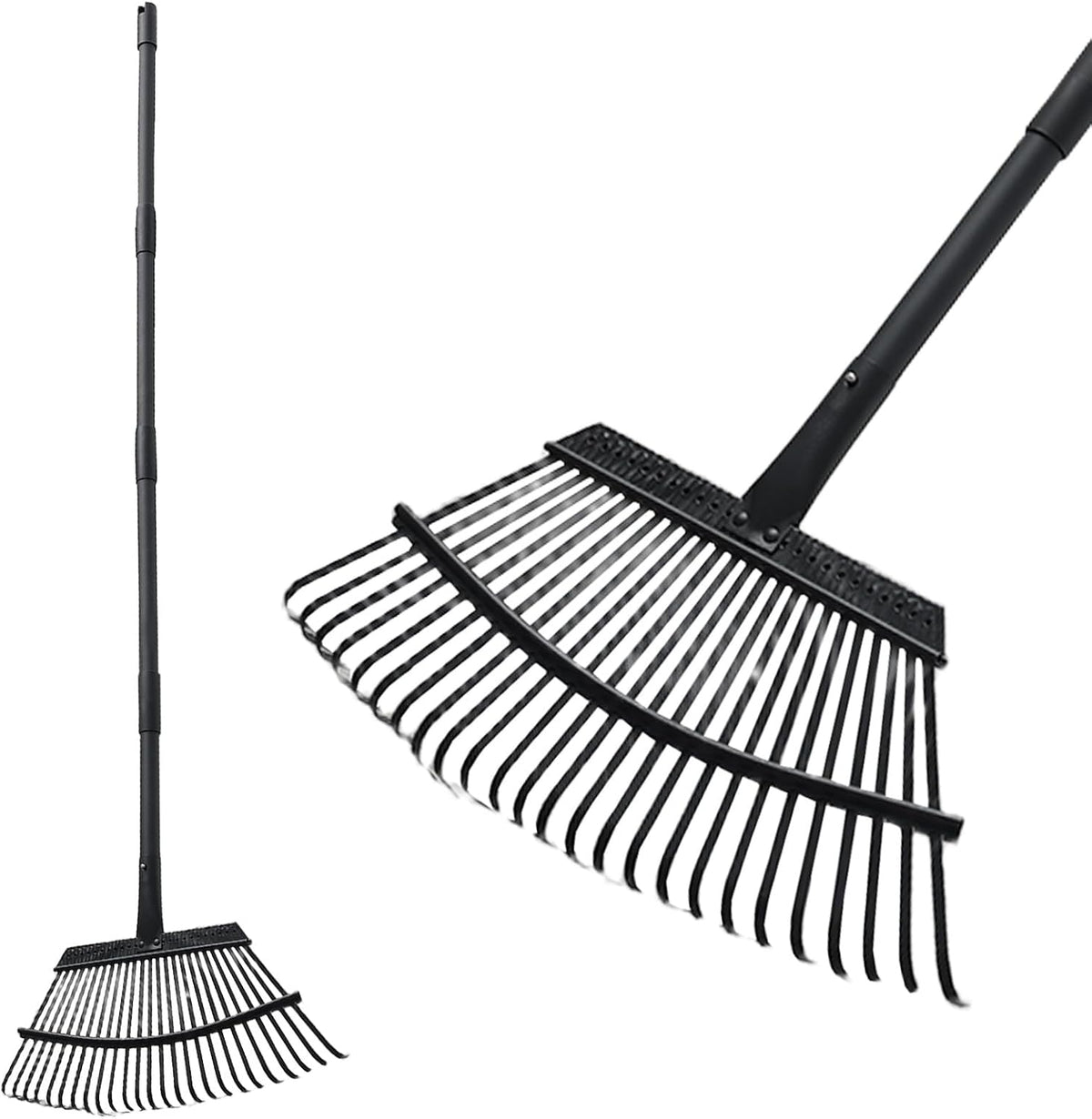 Rake for Leaves, 25 Metal Tines Wide Leaf Rake, 60'' Leaf Rakes for Lawns with Adjustable Steel