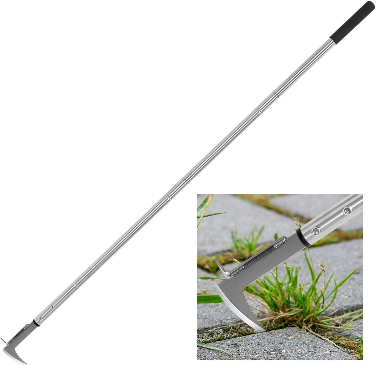 Crack Weeder, Stainless Steel Manual Crevice Weeding Tool, Long Handle Weed Grabber Remover