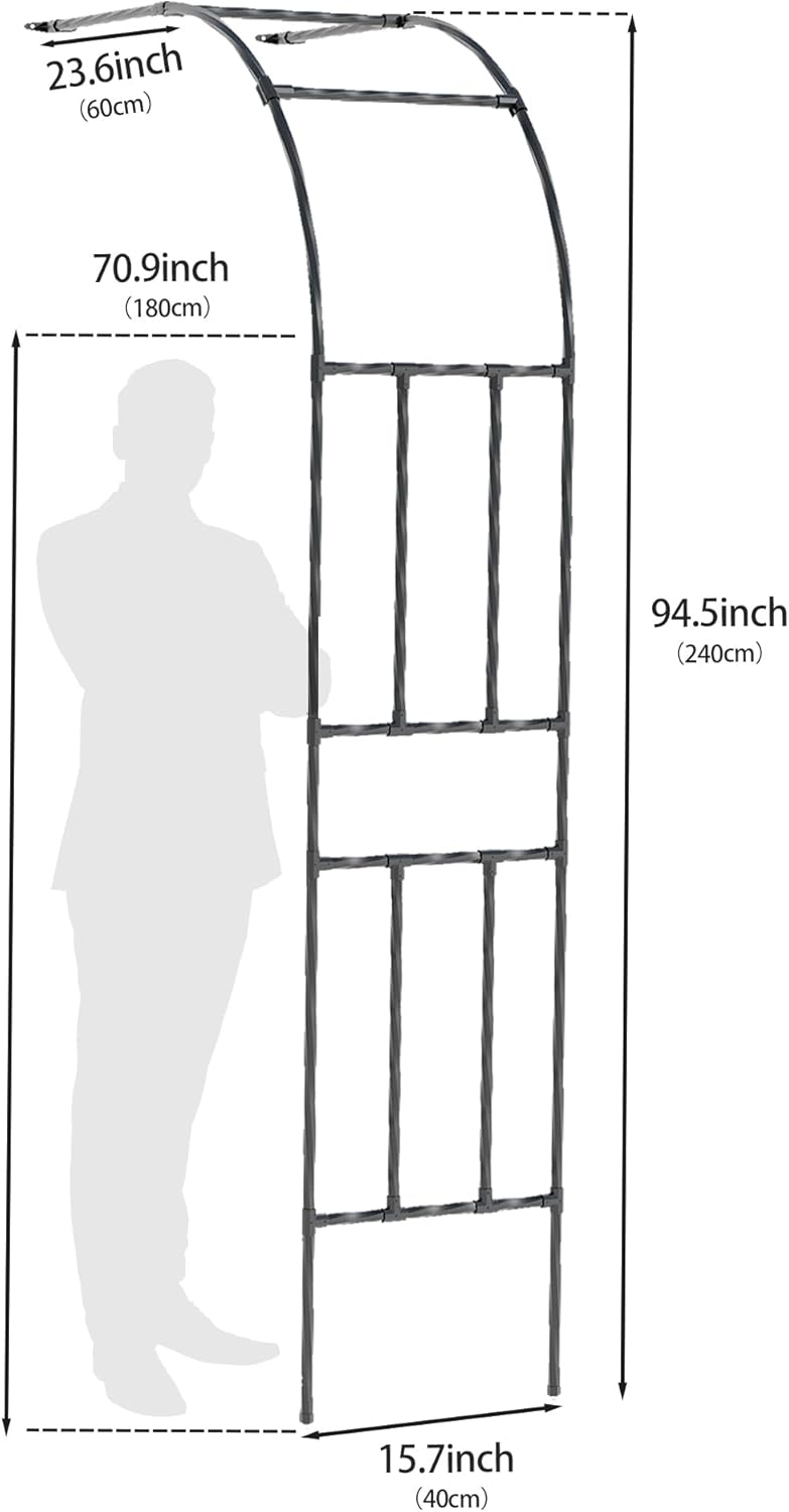 Half Garden Arch Trellis, Trellis Arch for Climbing Plants Outdoor, 7.9FT MetalGarden Arbor, Garden