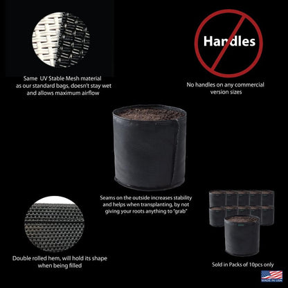 Commercial Grow Bag Pack of 10, Air Pruning Mesh Fabric Plant Containers (15 Gallon, Black)