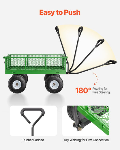 VEVOR 680 Lbs Steel Garden Cart on Wheels, Heavy Duty Garden Wagon Cart Pullable, Metal Outdoor
