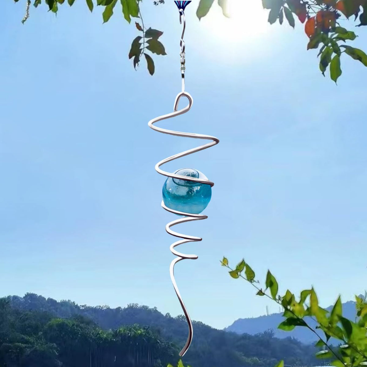 Gazing Ball Spiral Tail Wind Spinner Stabilizer, Garden Decorations Stainless Steel Metal with Hook