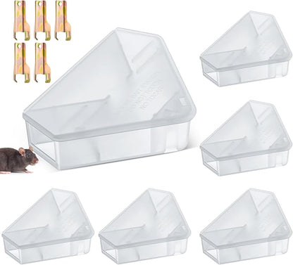 Qualirey 6 Pcs Mice Station with Key Triangle Bait Station Reusable Rodent Trap Bait Box, Keeps