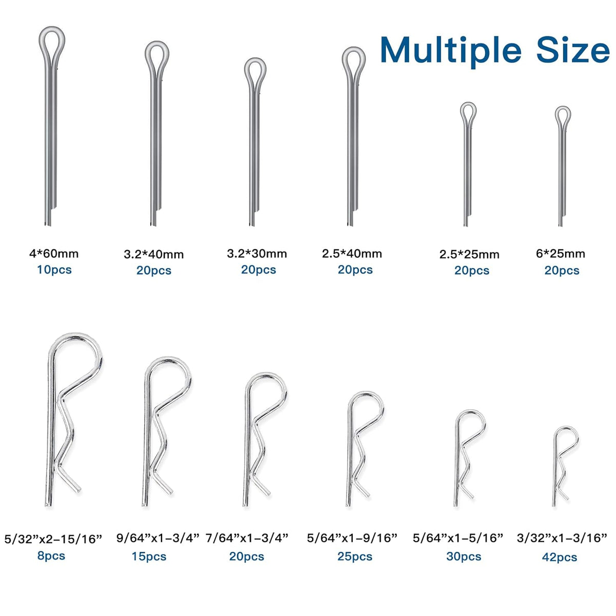 Boatsea 250Pcs Cotter Pin Assortment Kit R Clips Spring Retaining Hair Pins Assortment Kit