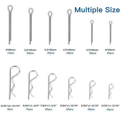 Boatsea 250Pcs Cotter Pin Assortment Kit R Clips Spring Retaining Hair Pins Assortment Kit