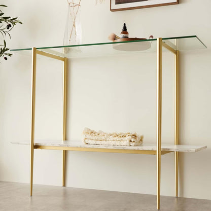 Glass Console Table for Living Room, Foyer & Entrance, 2-Tiers Mid-Century Modern Sofa Table with