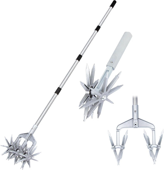 Rotary Cultivator, Adjustable Hand Tiller Garden Tool with Detachable Solid Metal Tines for Loosing