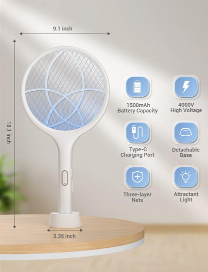 YISSVIC Electric Fly Swatter 4000V Bug Zapper Racket Dual Modes Mosquito Killer with Purple