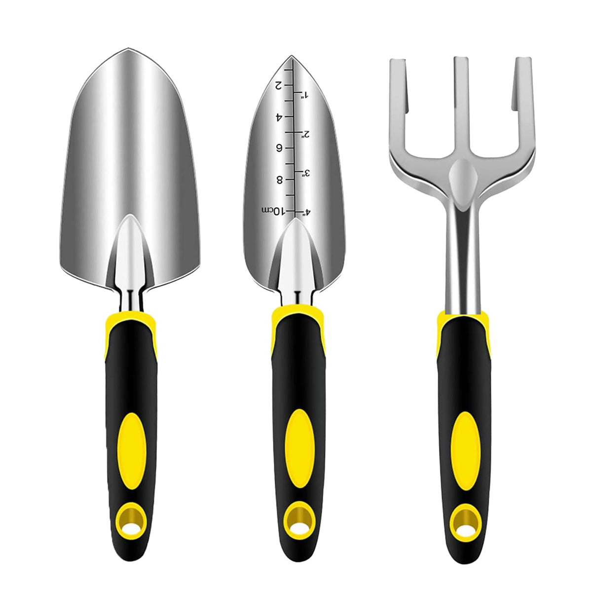 Garden Tool Set, 3 Piece Gardening Tools Includes Garden Trowel, Transplant Trowel and Hand Rake