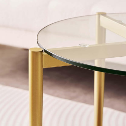 Round Glass End Table, Mid-Century Modern Design Sofa Table for Living Room, D18 x H23, 2-Tier