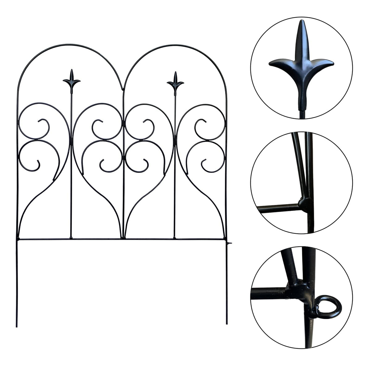 Thealyn Garden Fence 32" H x 10ft (5 Panels), No Digging Heavy Duty Metal Fence Panels, Rustproof