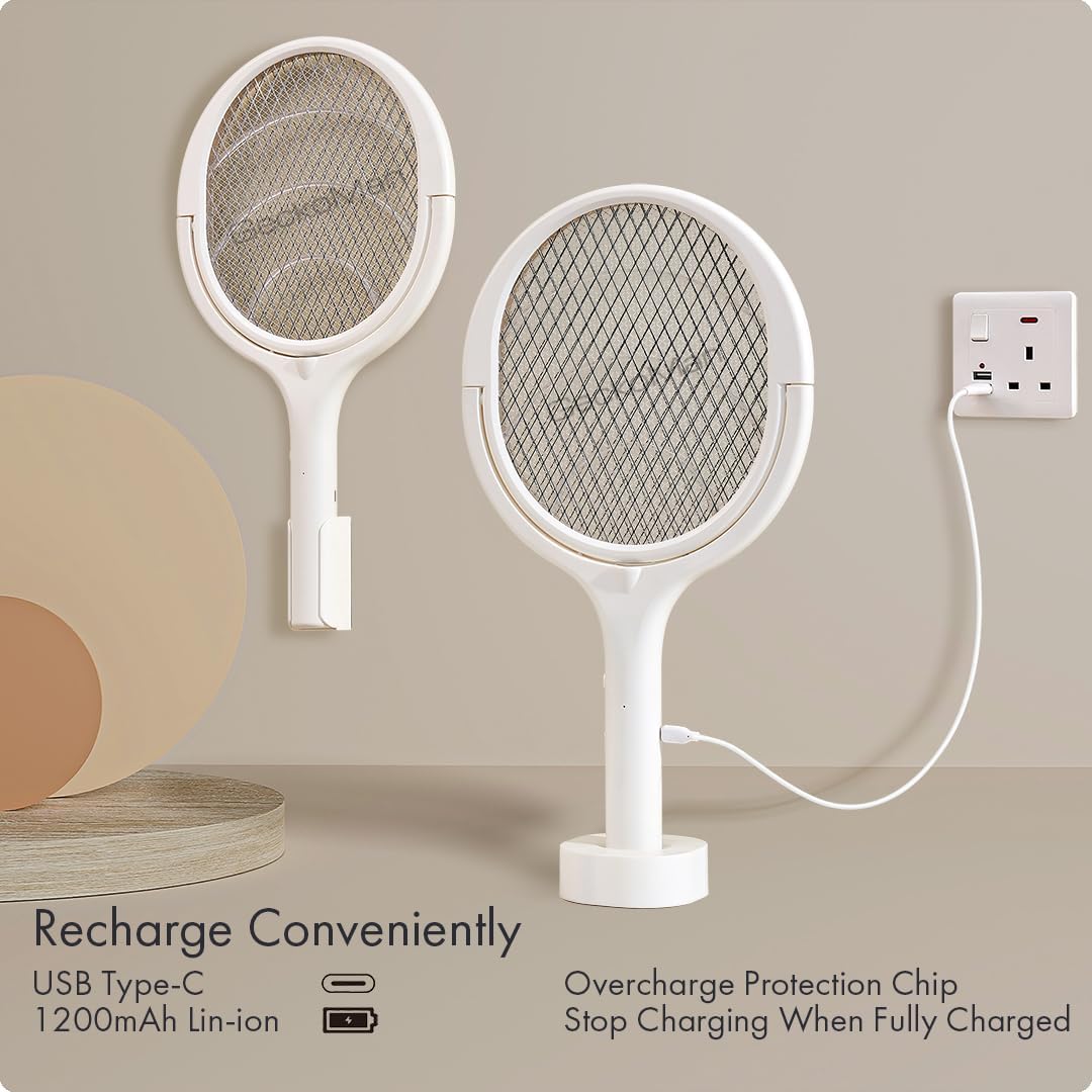 GeckoMan Rotating Head Electric Fly Swatter Racket Rechargeable Bug Zapper Racket Bug Zapper Indoor