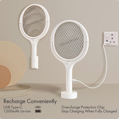 GeckoMan Rotating Head Electric Fly Swatter Racket Rechargeable Bug Zapper Racket Bug Zapper Indoor