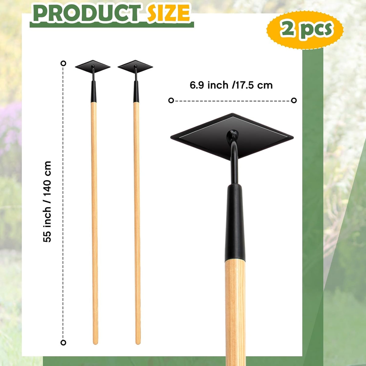 2 Pcs 55 Inch Hoe Garden Tool Diamond Head Heavy Duty Long Handle Weeding Tool Push Pull Action