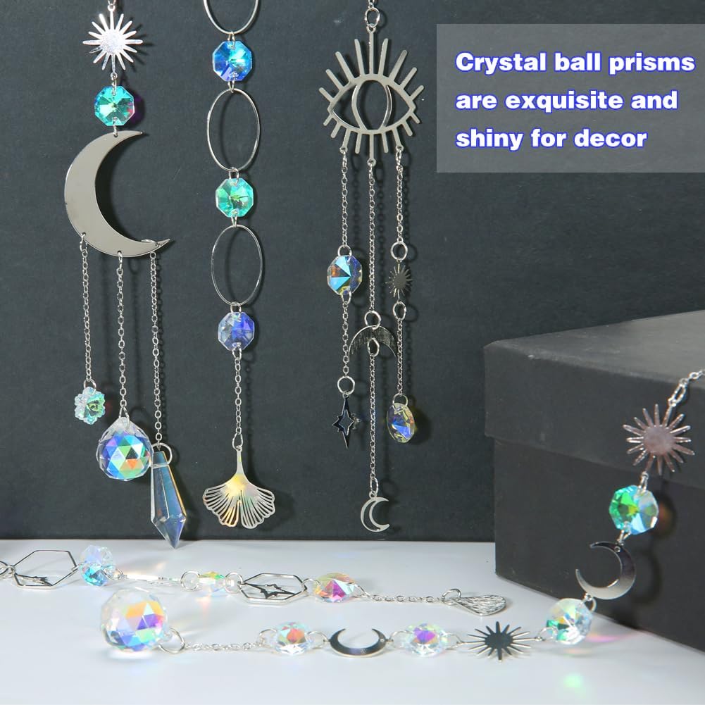 Sun Catchers, 10 Pcs Crystal Suncatcher Prism Hanging Kit with Chain Rainbow Maker Crystals Balls