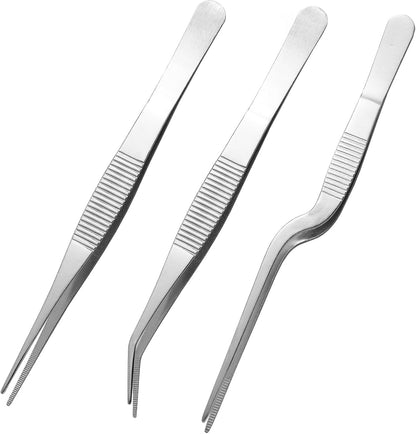 Stainless Steel Tweezers Set for Small Gardening and Kitchen, Multi-Purpose Tools Silver Tweezers