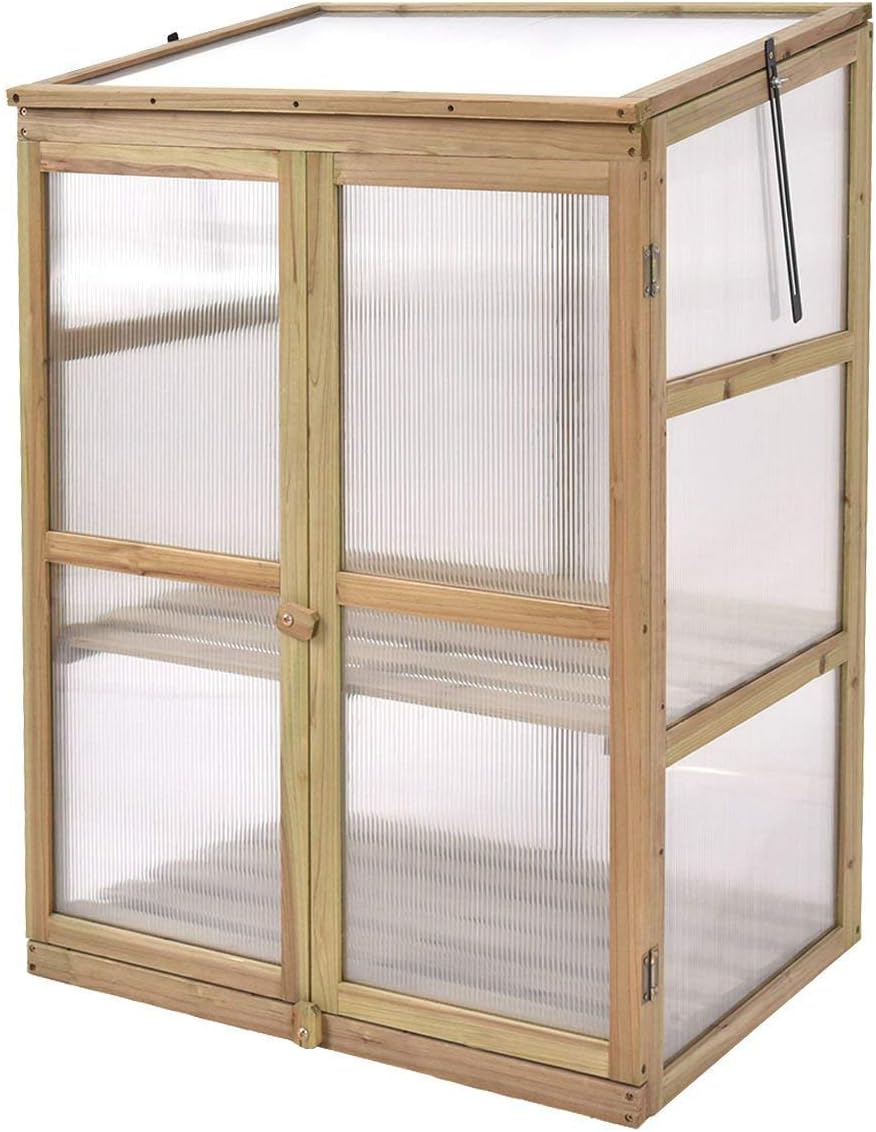 Giantex Garden Portable Wooden Cold Frame Greenhouse Raised Flower Planter Protection