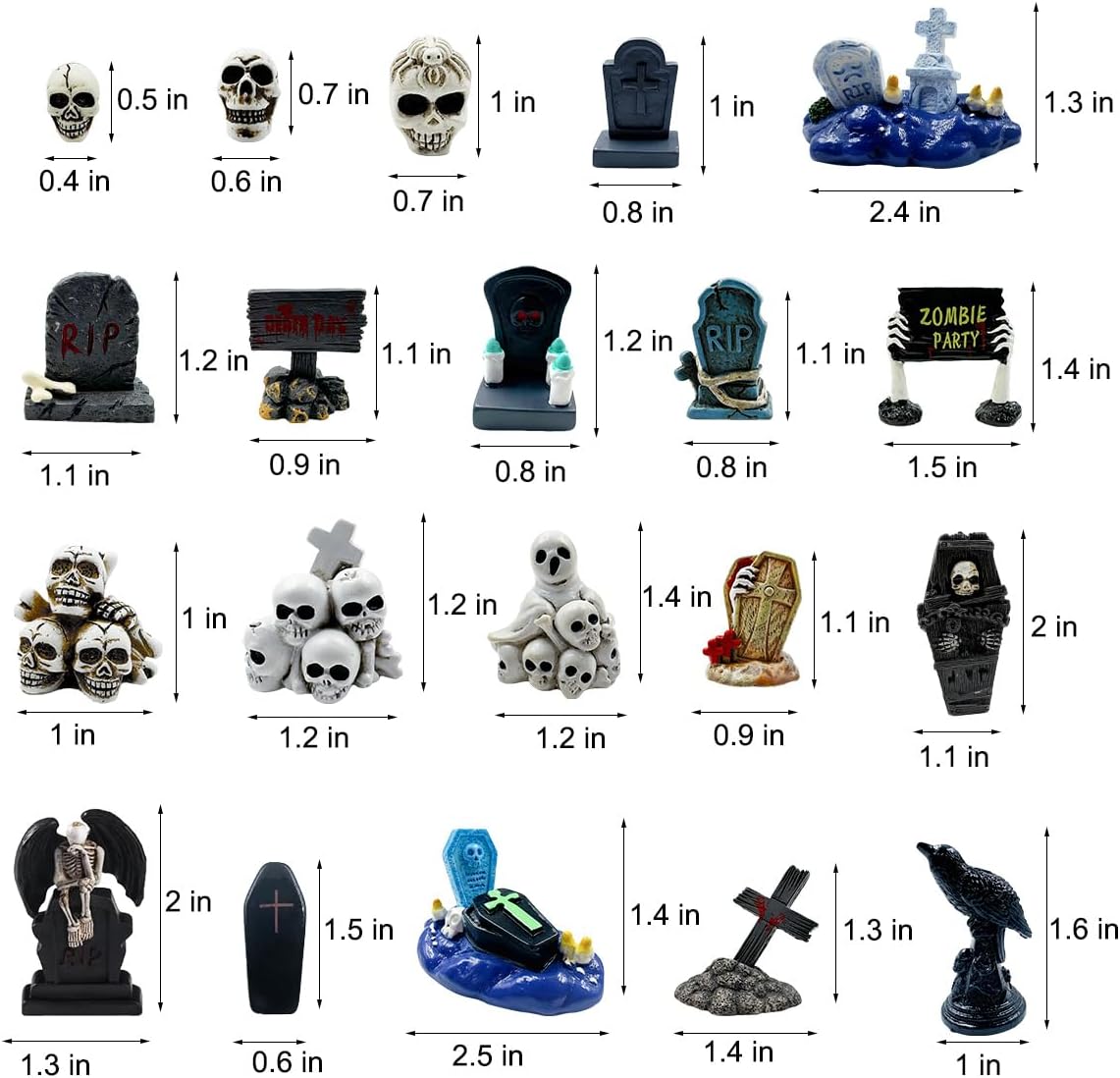 Suartus Halloween Miniature Figurines - 20 Resin Ghost Tombstones Skull Heads Scene Ornaments