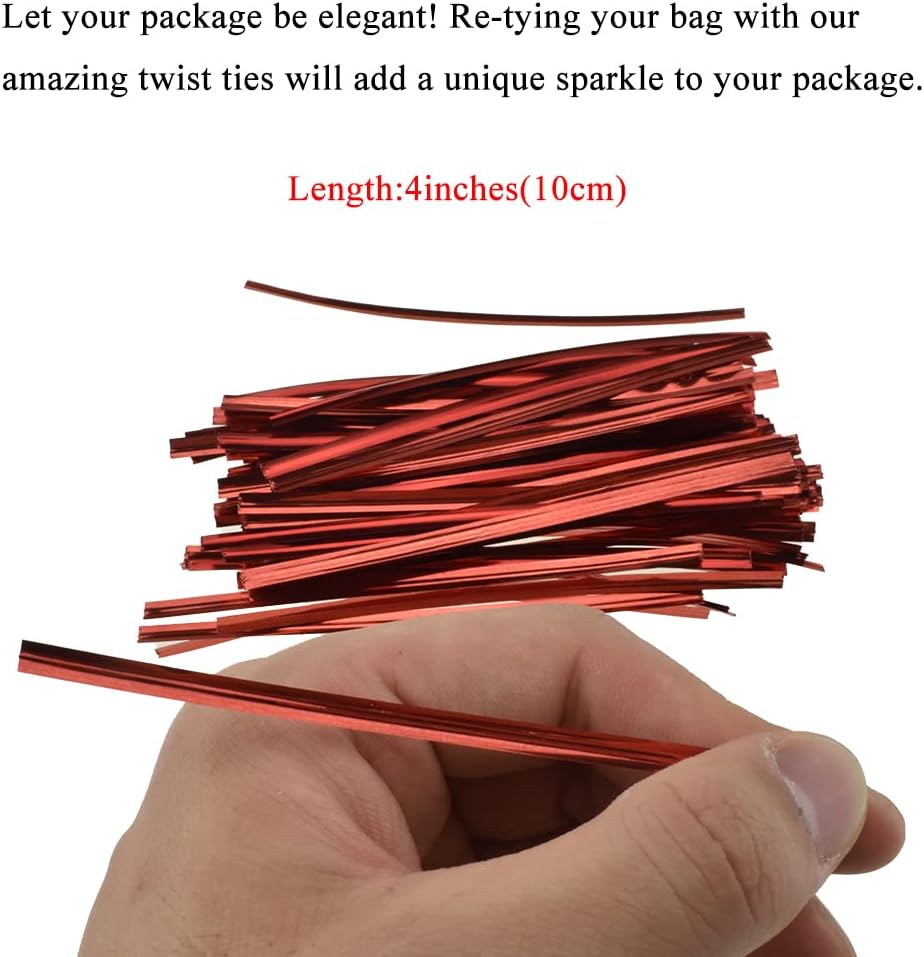 HAHIYO 300Pcs 4 Inches Red Metal Twist Ties for Bread, Candy, Coffee, Plant Garden, Cellophane