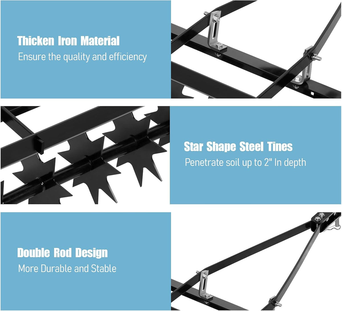 RQR 31 Inch Tow Behind Spike Aerator, Soil Penetrator Spikes Tractor, Heavy-Duty Core Aerator Tool