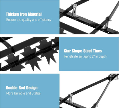 RQR 31 Inch Tow Behind Spike Aerator, Soil Penetrator Spikes Tractor, Heavy-Duty Core Aerator Tool