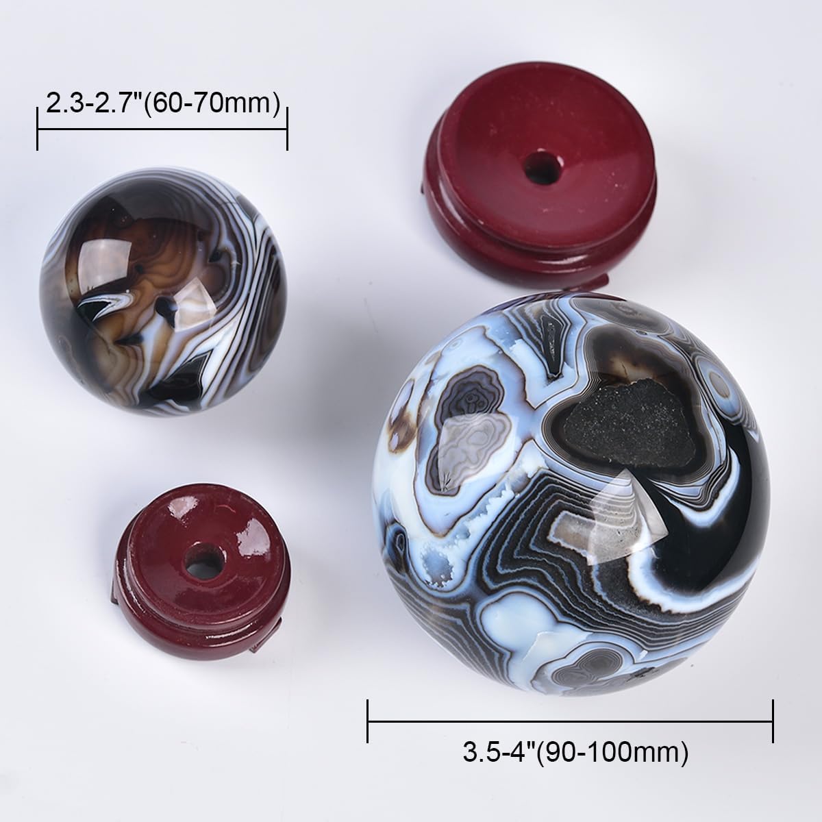 JIC Gem Natural Black Onyx Agate Crystal Ball Round Healing Crystals Decorative Sphere with Wooden