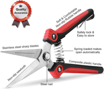 WYF Pruning Scissors, Professional Garden Shears - Straight Stainless Steel Blades - Sharp