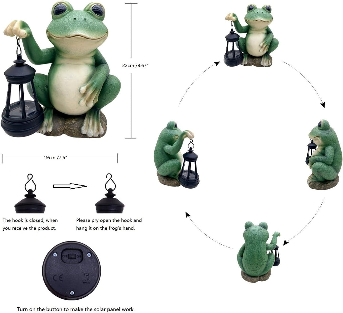 Large Frog Garden Decor for Outside Solar Powered Sculptures for Yard Patio Cute Animal Statues