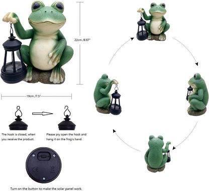 Large Frog Garden Decor for Outside Solar Powered Sculptures for Yard Patio Cute Animal Statues