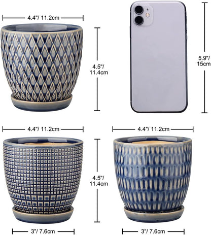 Oairse 4 inches Ceramic Planter Pots 3 Set of Small Round Flower Pots with Drainage Hole and