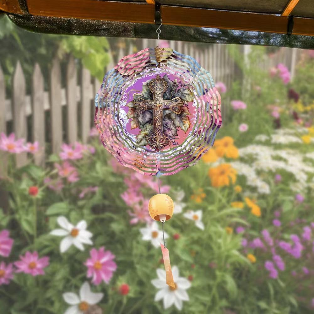 Cross Wind Spinner, Metal Wind Spinners Outdoor/Indoor, God Cross Hanging Garden Decor for Outside