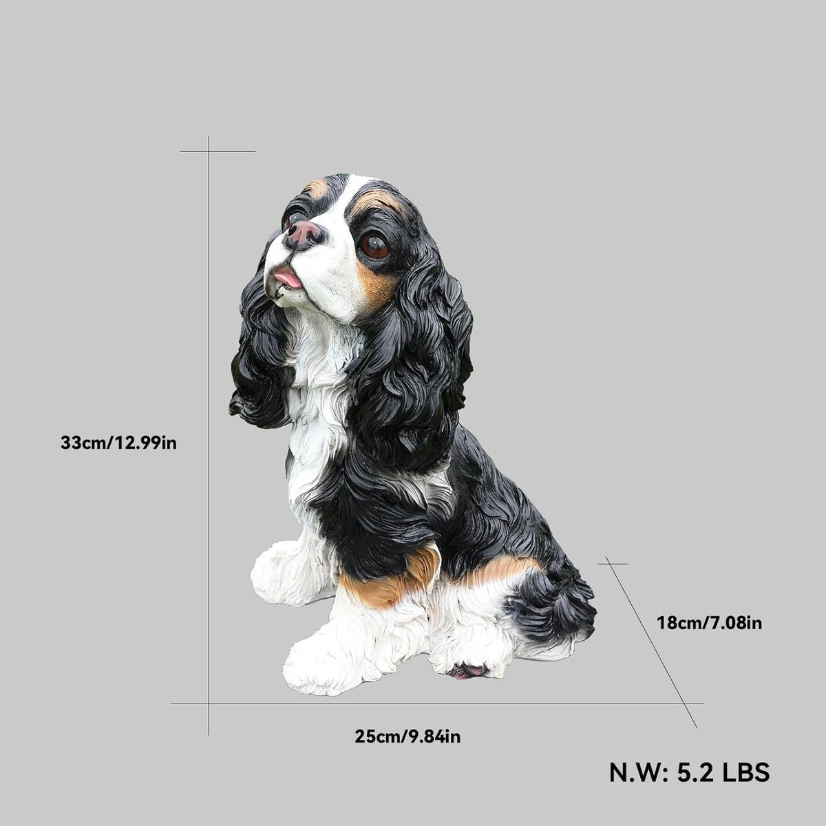 Cavalier King Charles Spaniel Outdoor Dog Statue with Reversible “Welcome/ON Patrol” Hanging Plaque
