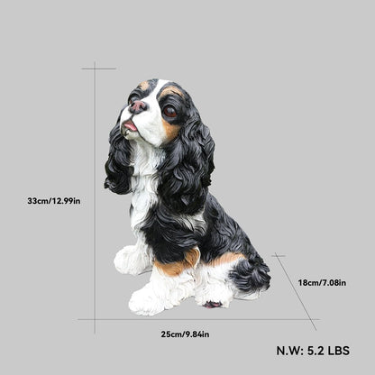 Cavalier King Charles Spaniel Outdoor Dog Statue with Reversible “Welcome/ON Patrol” Hanging Plaque