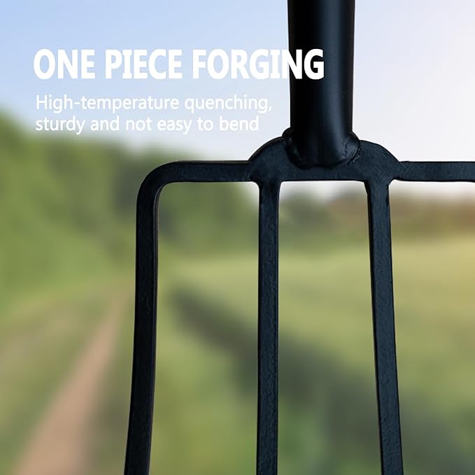 Garden Fork, 4-Tines Pitchforks,45-Inch Pitchfork for Gardening,Fiberglass Digging Fork Pole